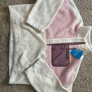 Columbia Soft Pink and Cream Sherpa Crop Half button Sweater
